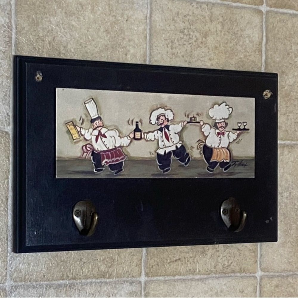 Vintage Black and Cream Chef Wall Hook Decor